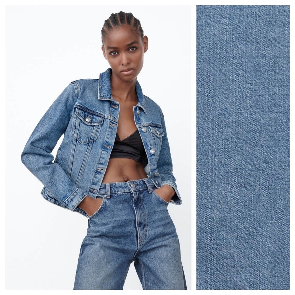 NWOT. Zara Blue Basic Tailored Denim Jacket. Size S.